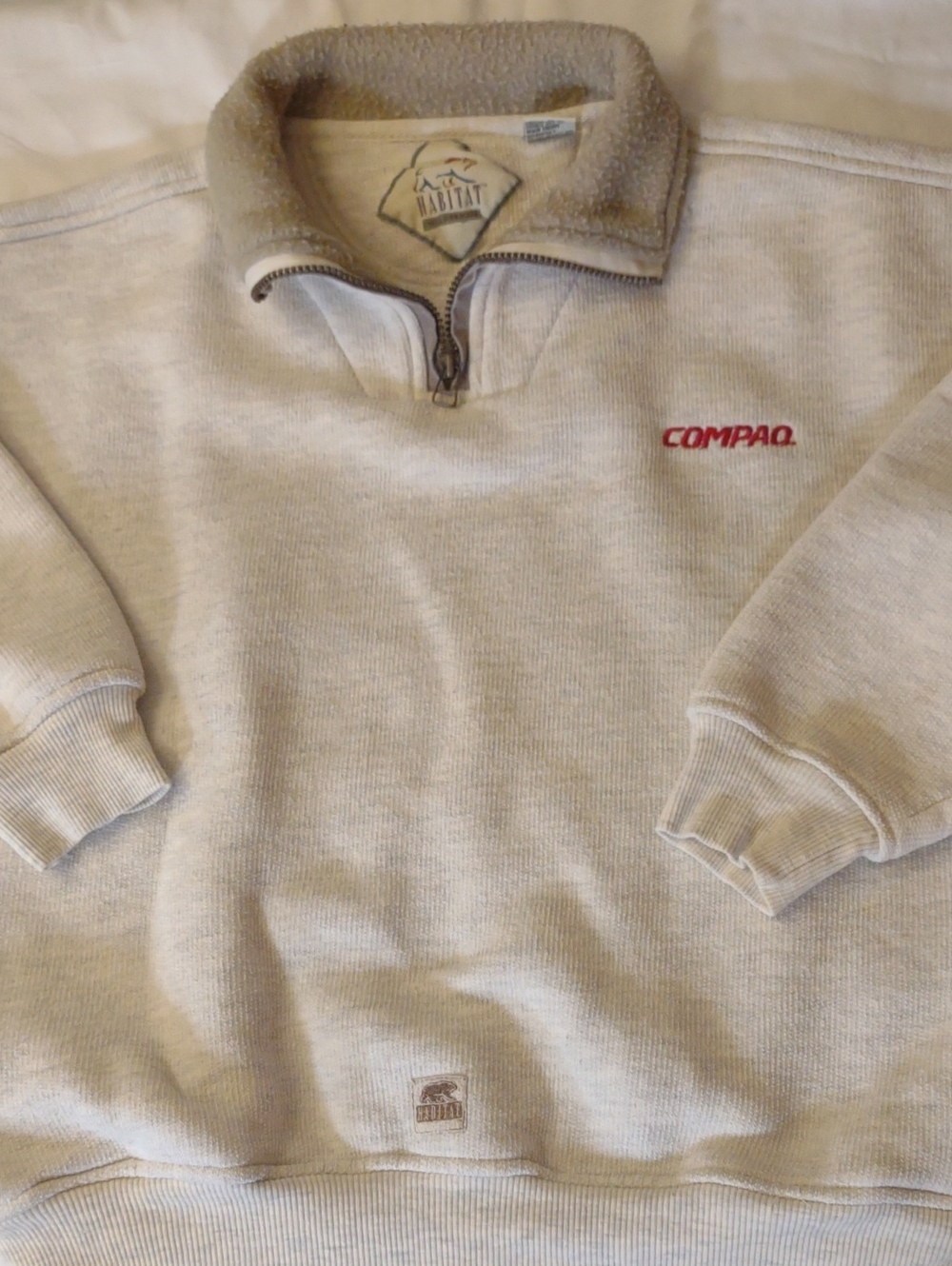 Vintage Work Schwag Habitat Light Gray Quarter-Zip Sweatshirt w/ Red Compaq Logo